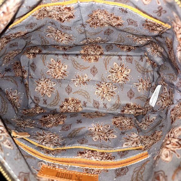 HOBO Charlie Grey Leather Shoulder Bag W/ Brown Strap & Brass Hardware 13"X9"X5" - Picture 7 of 14